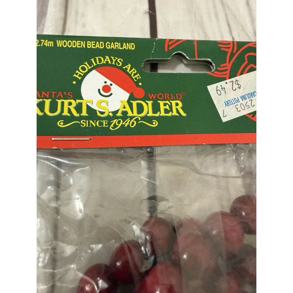 Kurt Adler 9' Foot Burgundy Wooden Bead Garland Christmas Holiday Decor X 4